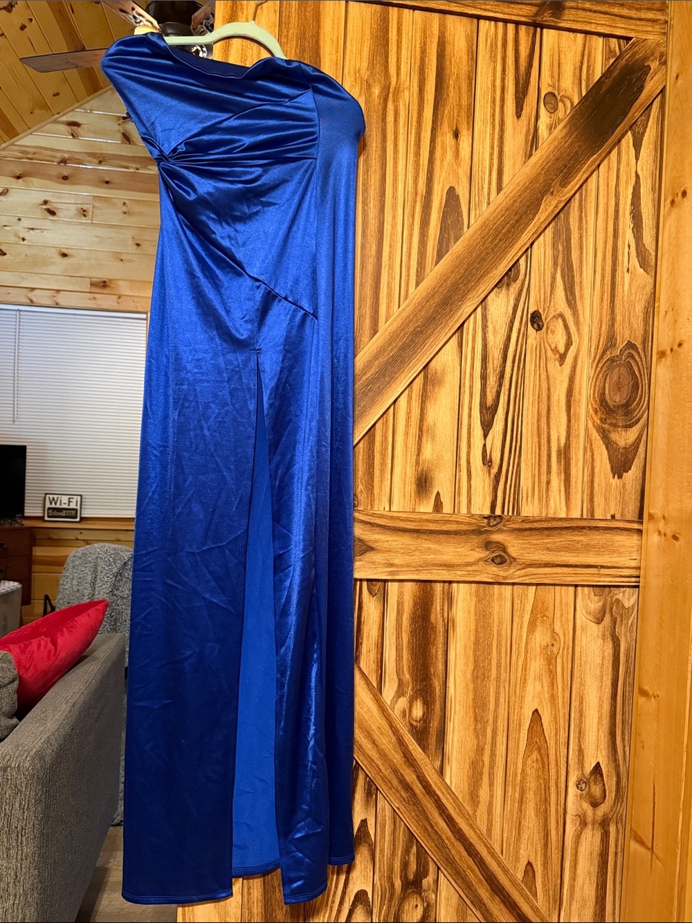 Fashion Nova Royal Blue Strapless Satin Slip Dress